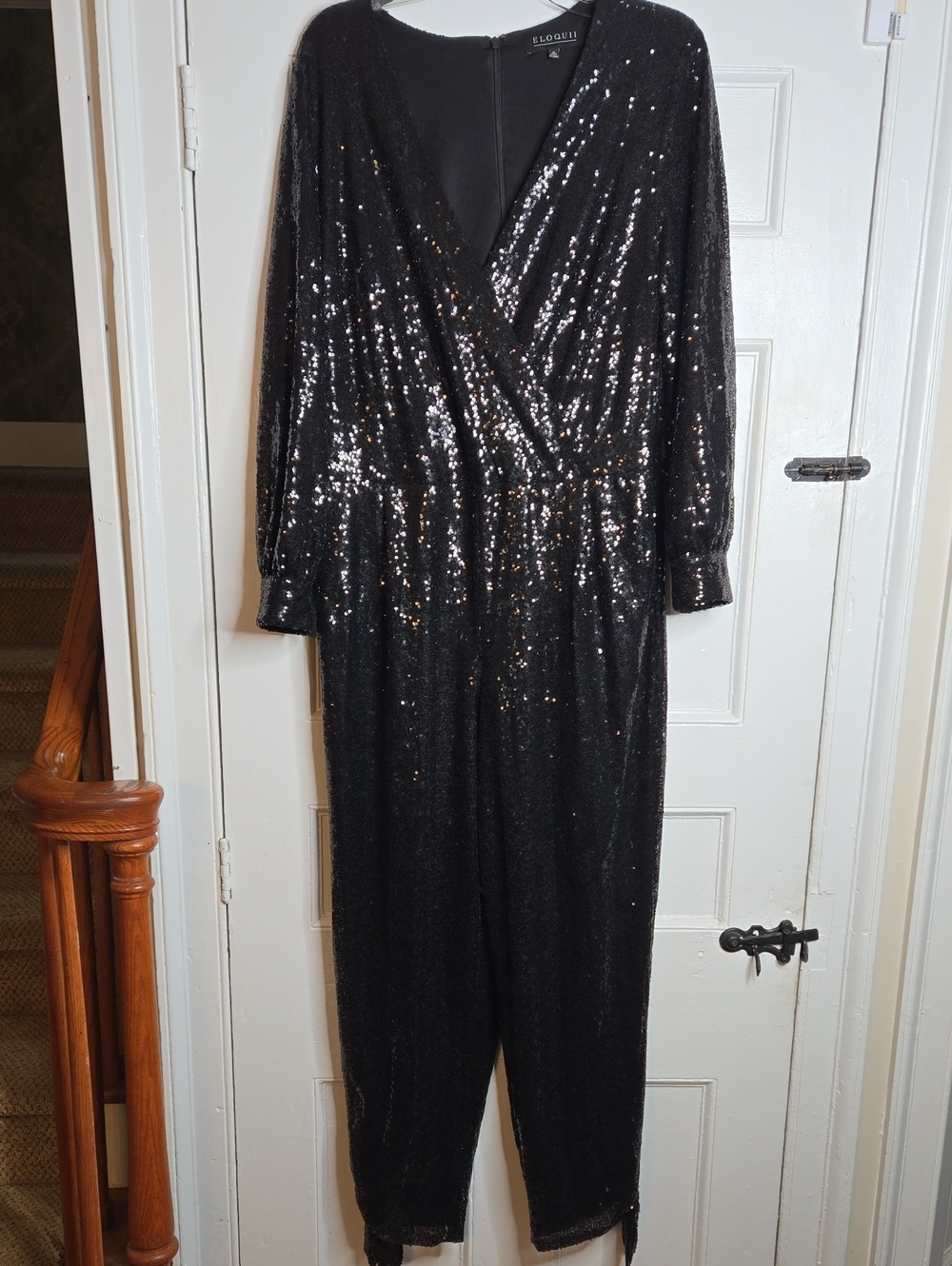 Eloquii Black Sequin Jumpsuit Size 16